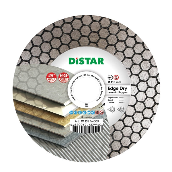 DiStar Edge Dry Diamond Blade 4.5"–5" – 45° Dry Tile Cutting Blade for Ceramic & Porcelain