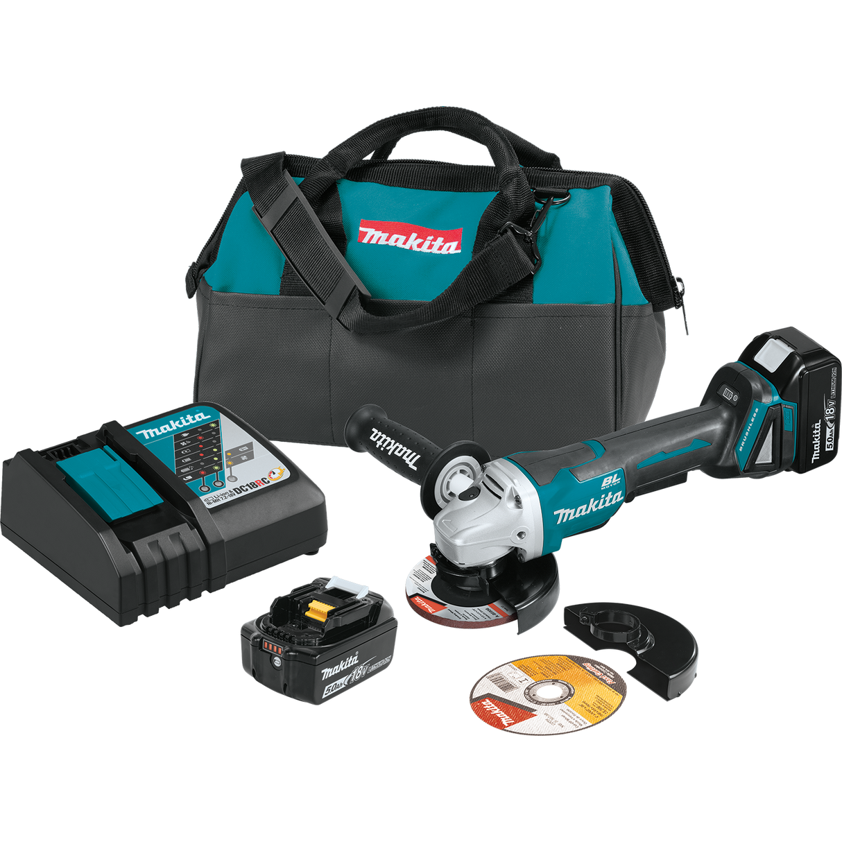 Makita 18V LXT® Brushless 4‑1/2” / 5" Paddle Switch Cut‑Off/Angle Grinder Kit with Electric Brake (XAG11T)