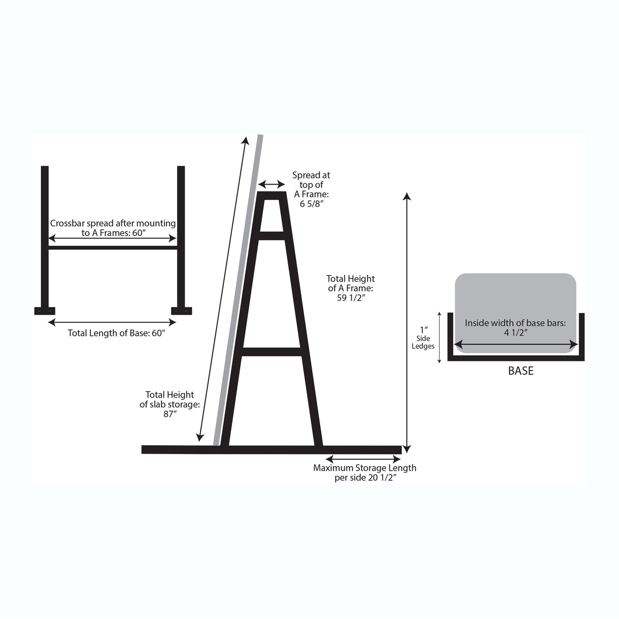 Weha A frame Storage rack Double for Stone Fabrication - side view