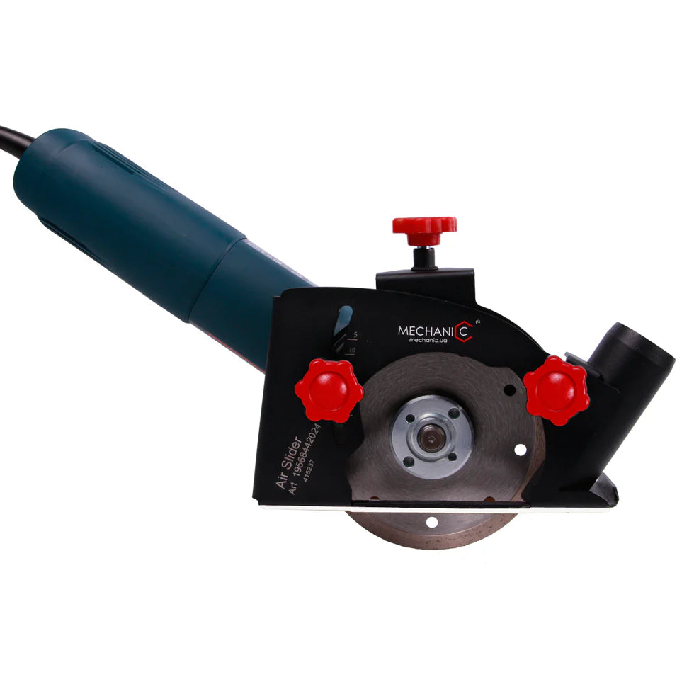 AirSLIDER Adjustable Cutting Guard for 4.55 Angle Grinders with Dust Control - in use