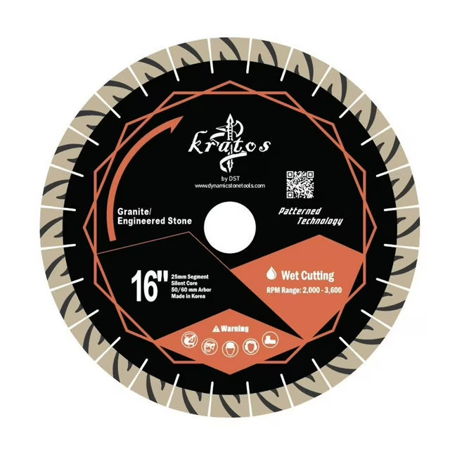 16" Kratos Pattern Quartzite Silent Bridge Saw Blade, 25mm Segments