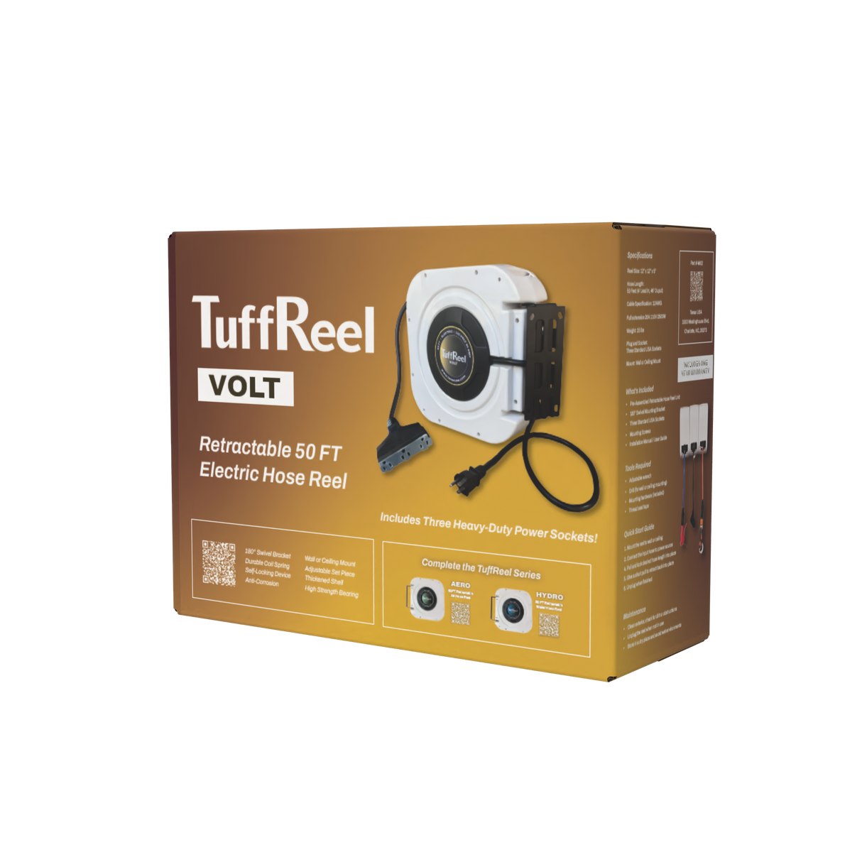 Tenax TuffReel Volt 50 FT Retractable Electric Cord Reel for Stone Fabrication Shops