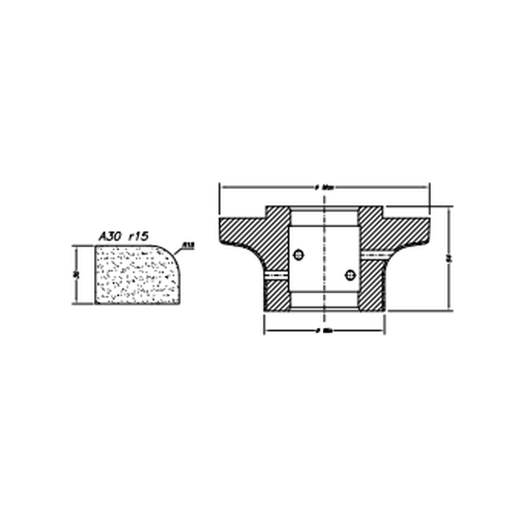 Marmo Elettromeccanica A30 r15 PFD DEC Eased Edge (Round Edge) - 30mm Diamond Profiling Wheel - Line 60 CNC Bore 35mm Polished Face Down Closed Profile