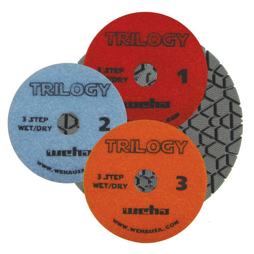 Weha 4 Inch Trilogy Polishing Pads for Stone Fabrication 3-Step