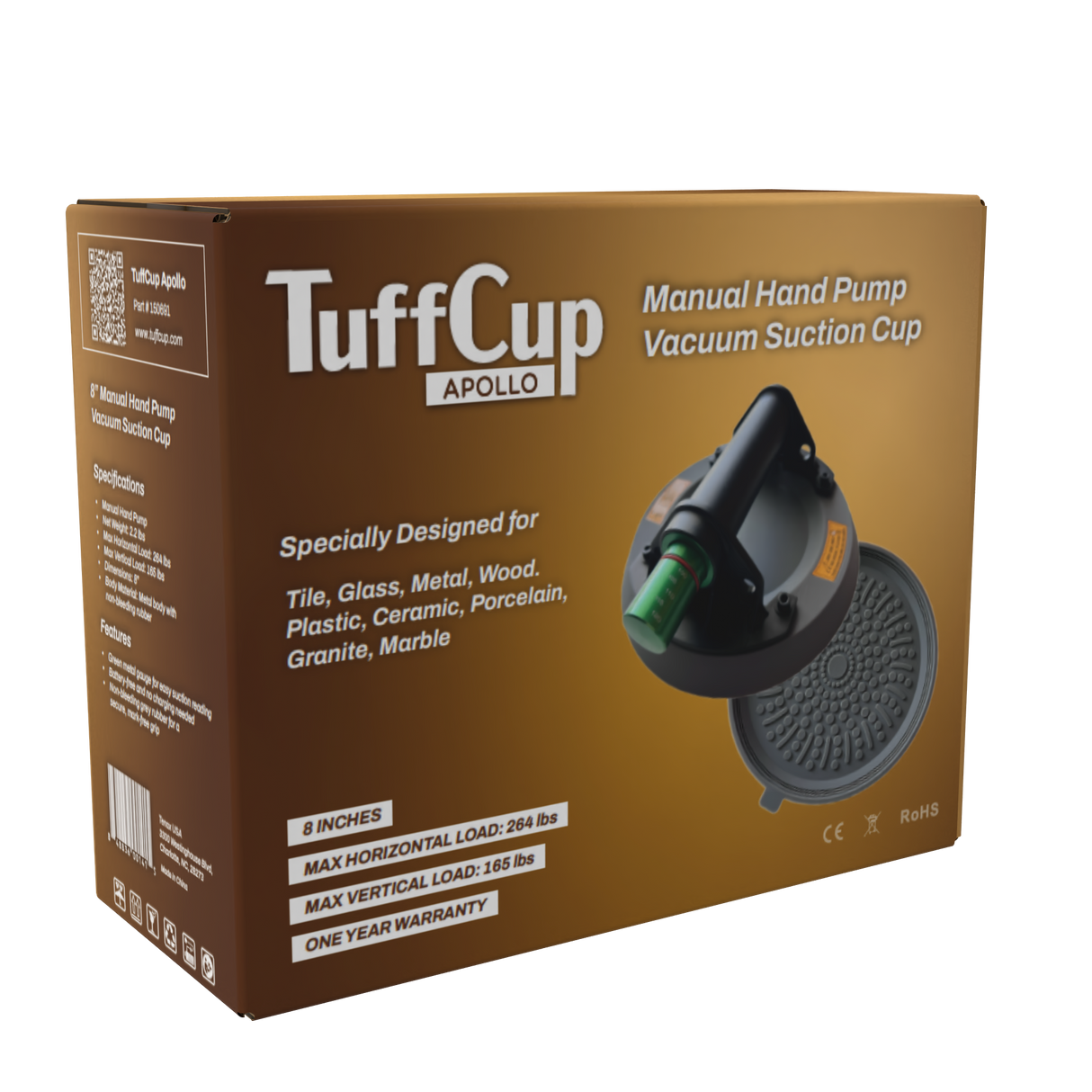 Tenax TuffCup Apollo 8" Manual Hand Pump Vacuum Suction Cup for Stone Fabrication