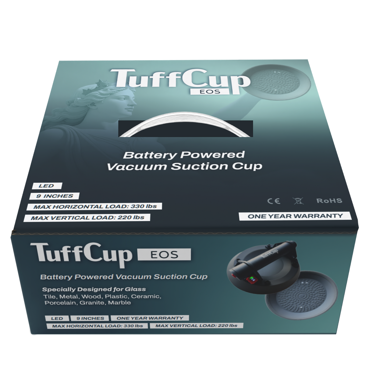 Tenax TuffCup Eos 9" LED Electric Battery Powered Vacuum Cup for Heavy-Duty Lifting
