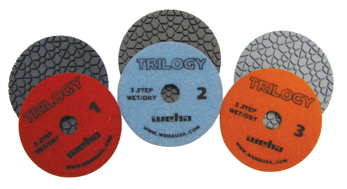 Weha 4 Inch Trilogy Polishing Pads for Stone Fabrication 3-Step