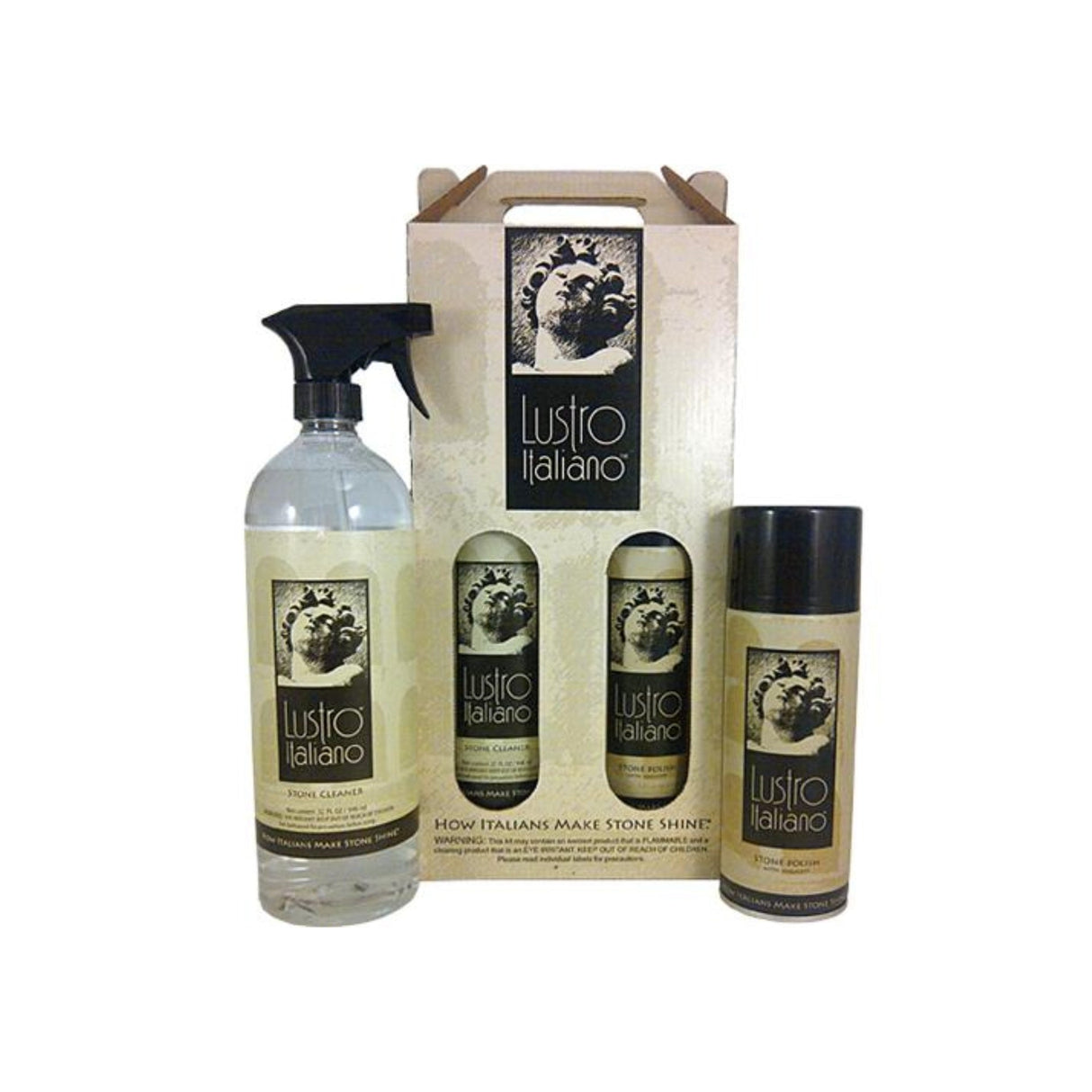 Tenax Lustro Italiano Stone Care Kit Granite & Marble Cleaner with Polish & Sealant, 2-Piece Set