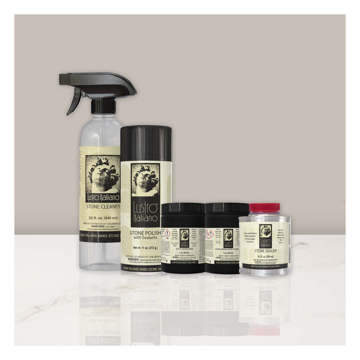 Tenax Lustro Italiano Marble Stain & Etch Remover & Restorer Kit — Etch Repair and Re-Polish for Marble & Calcite Stone