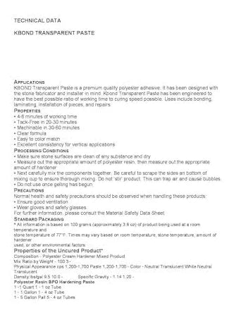 K-Bond Polyester Stone Adhesive Transparent Paste - Quart