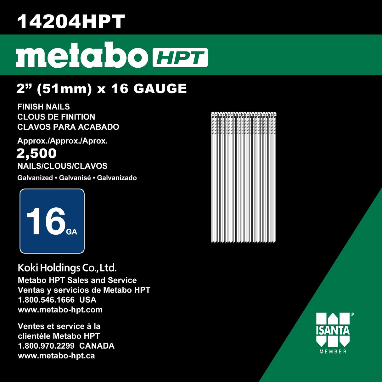 Metabo HPT 2" x 16 Gauge Galvanized Straight Finish Nail....
