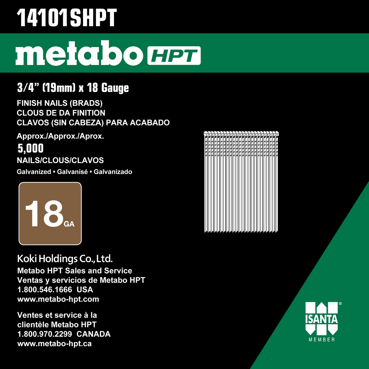 Metabo HPT 3/4" x 18 Gauge Galvanized Straight Brad Nails
