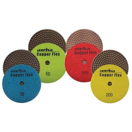 Weha 4 inch CopperFlex Diamond Polishing Pad Set of 4 Grits 30-200 for Granite - close-up detail