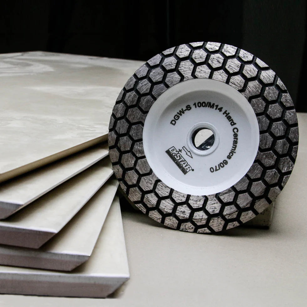 DiStar Hard Ceramics DGM-S 4 Grinding Cup 5/8-11  Granite & Porcelain Finishing - in use