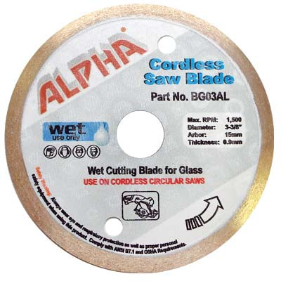 Alpha Cordless 3-3/8" Saw Blade for Glass Wet Cordless Saw Blade for Glass