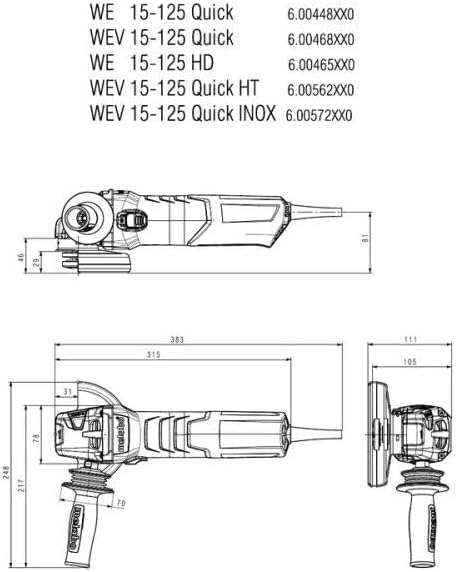 Metabo WEV15-125 HT 5" Variable Speed Grinder, 2800-9600rpm