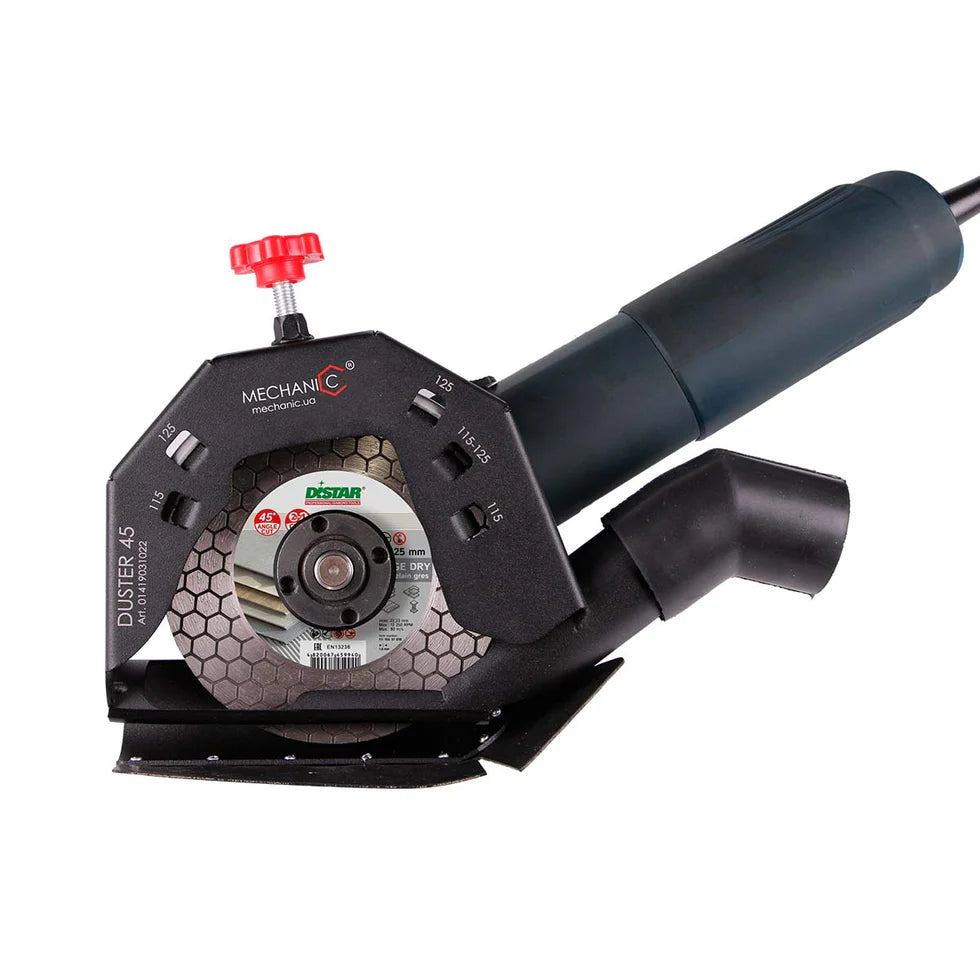 DUSTER 45 Cutting Guard 4.5"–5" – Dust-Free 45° Tile Cutting Attachment for Angle Grinders