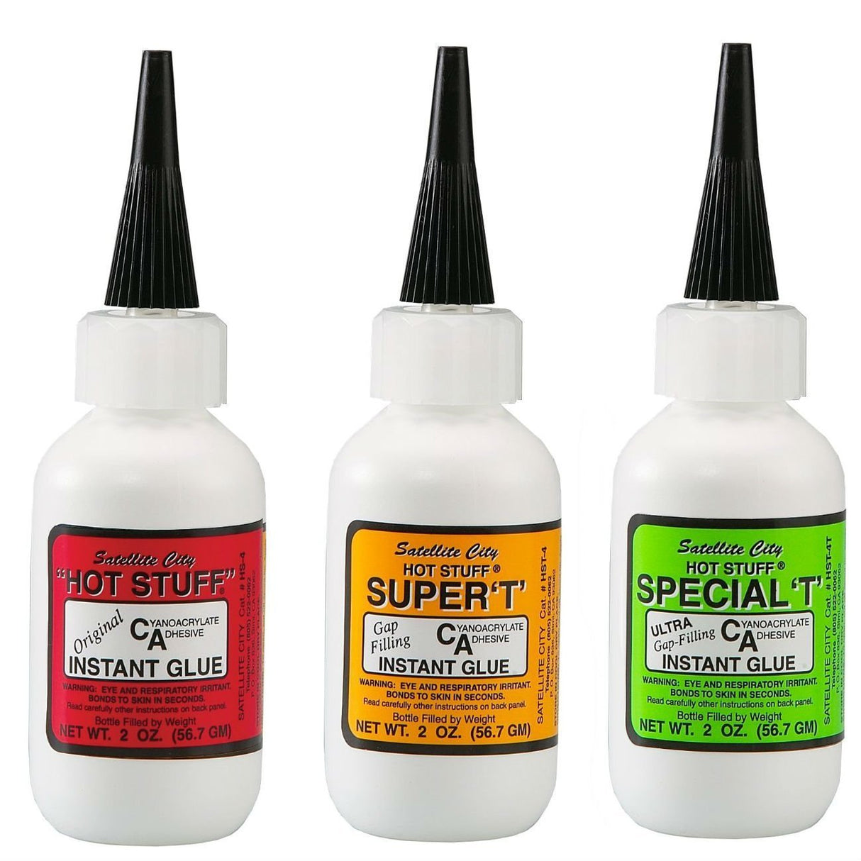 Satellite City CA Glue Set of 3 - (1) Original Thin, (1) Super T Medium, (1) Special T Thick - Dynamic Stone Tools