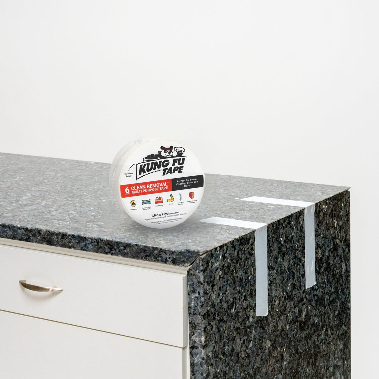 Omni Cubed Kung Fu Tape  Residue-Free Polyethylene Tape for Stone and Glass - in use
