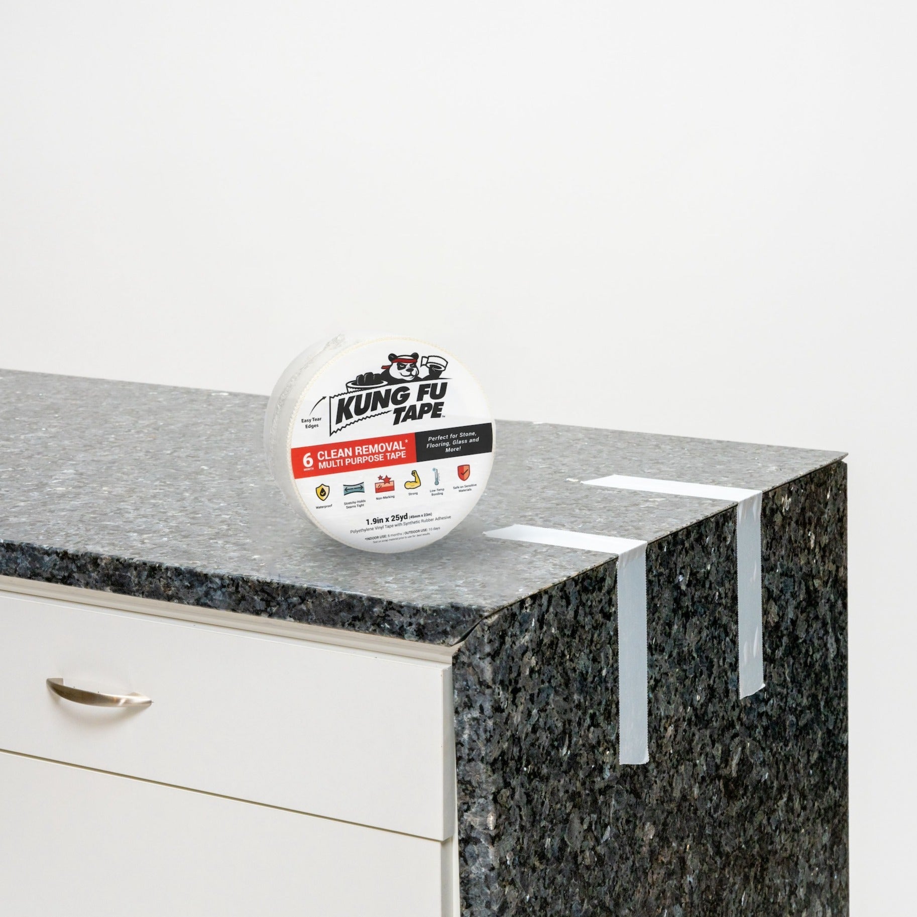 Omni Cubed Kung Fu Tape  Residue-Free Polyethylene Tape for Stone and Glass - in use