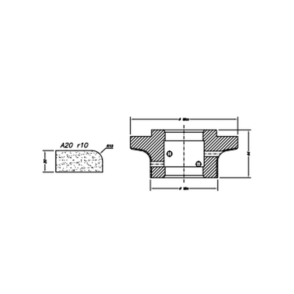 Marmo Elettromeccanica A20 r10 Eased Edge (Round Edge) - 20mm Diamond Profiling Wheel - Line 60 CNC Bore 35mm