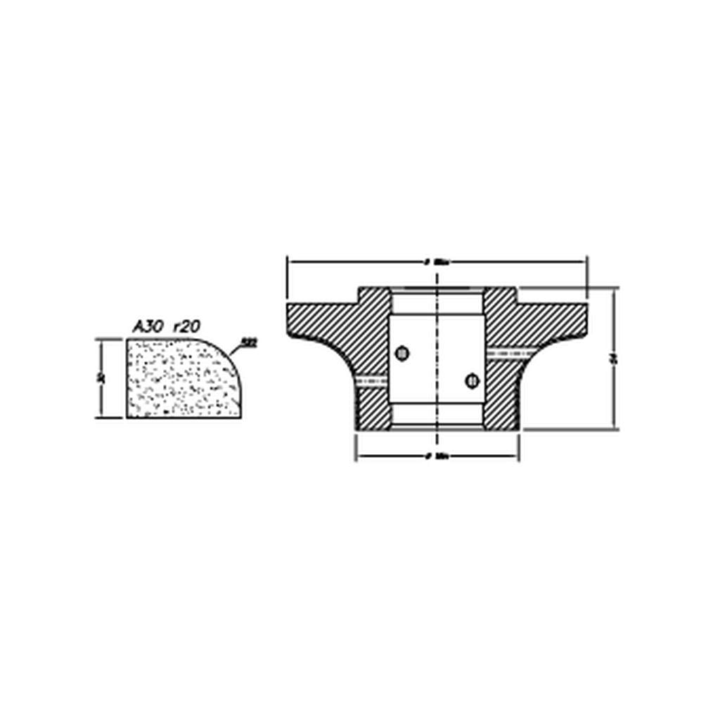 Marmo Elettromeccanica A30 r20 Eased Edge (Round Edge) - 30mm Diamond Profiling Wheel - Line 60 CNC Bore 35mm