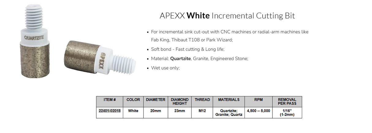 APEXX Incremental Cutting Bits & Adapters