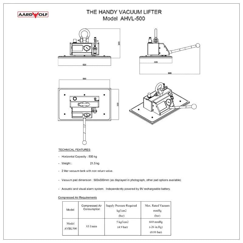 Aardwolf AHVL500 Handy Vacuum Lifter