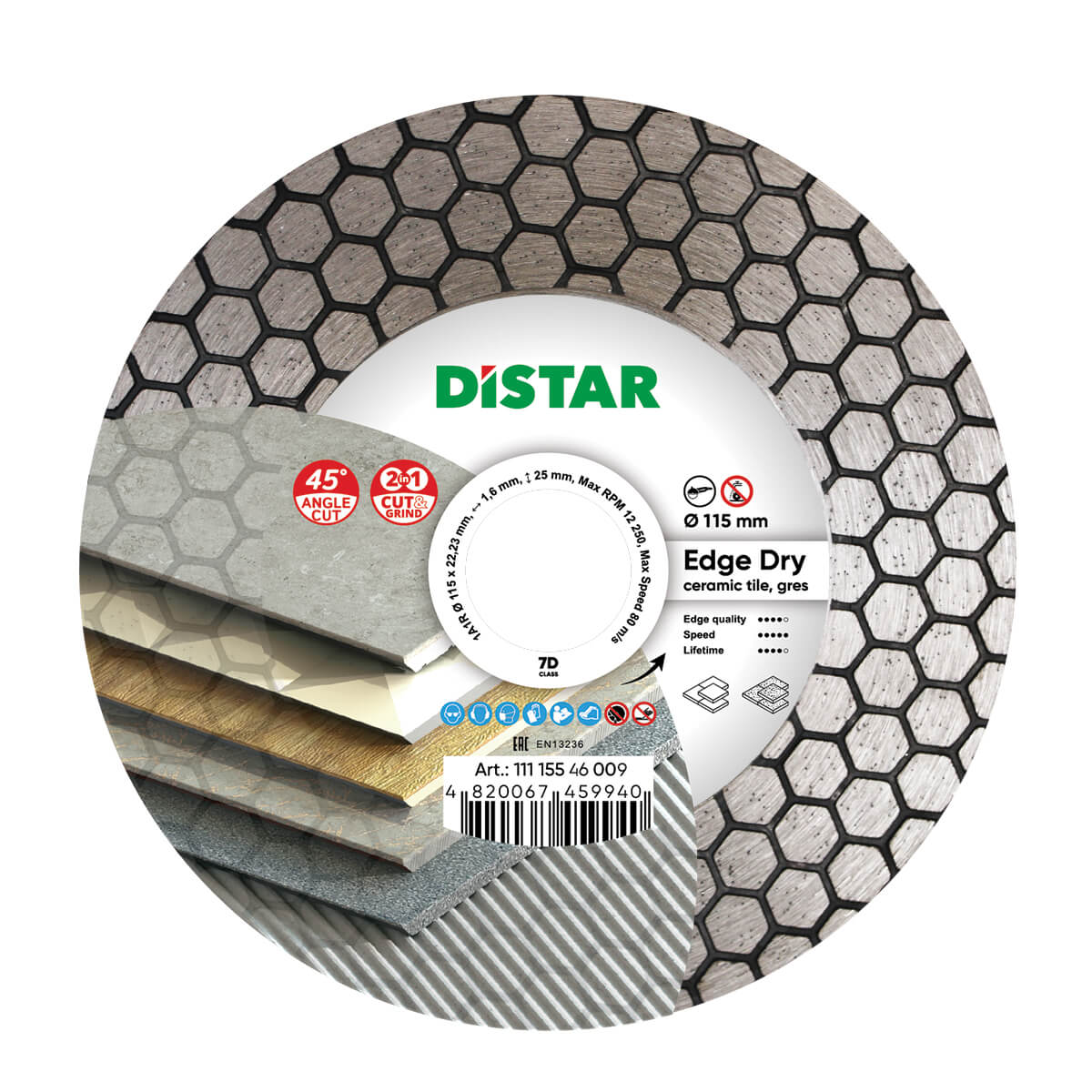 DiStar Edge Dry Diamond Blade 4.5"–5" – 45° Dry Tile Cutting Blade for Ceramic & Porcelain