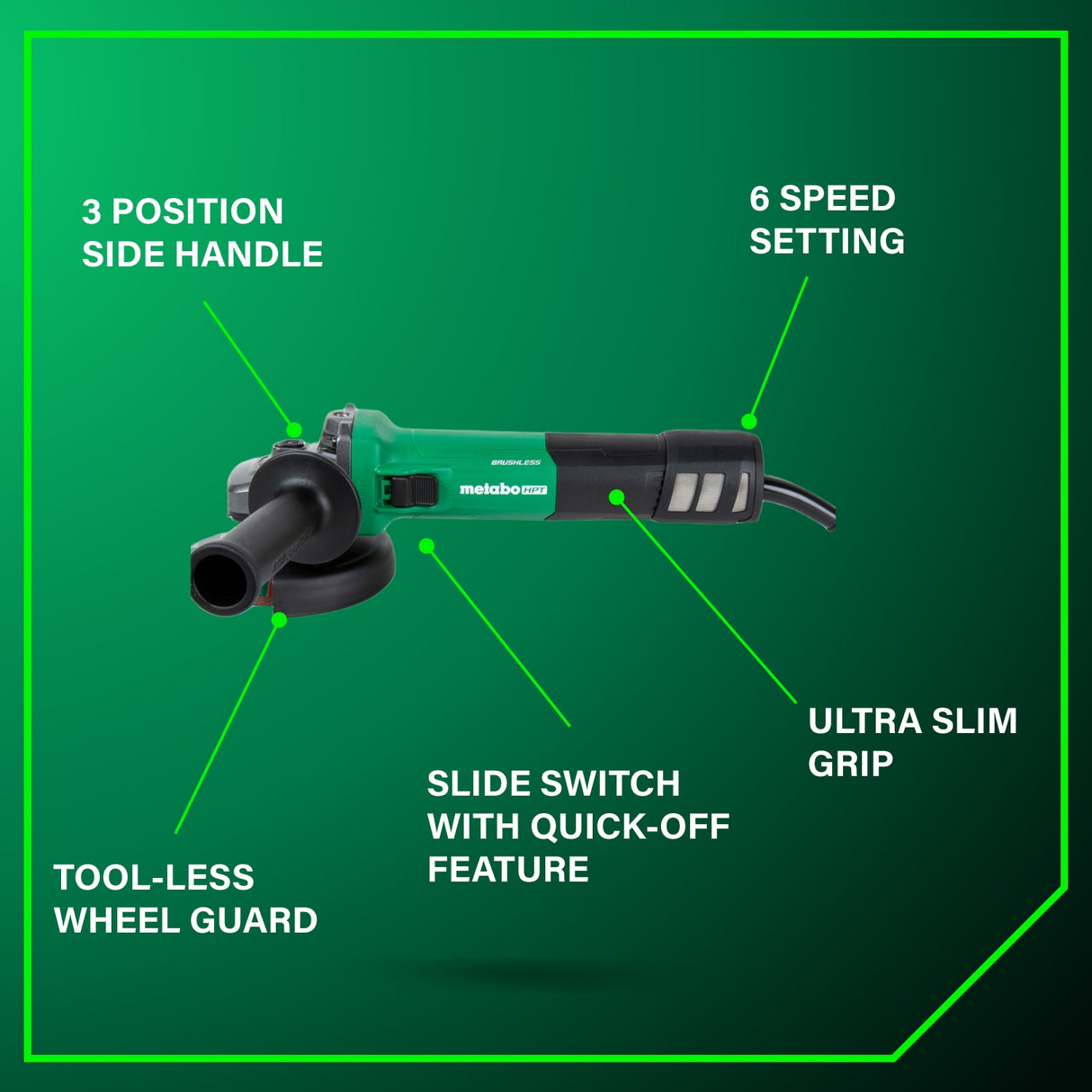 Metabo HPT 5.0" 12 Amp AC Brushless Variable Speed Grinder