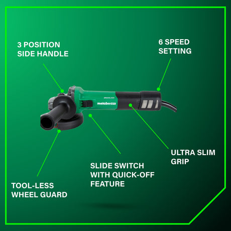 Metabo HPT 5.0" 12 Amp AC Brushless Variable Speed Grinder