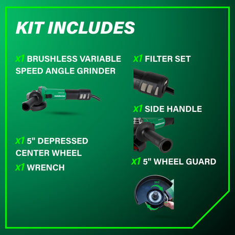 Metabo HPT 5.0" 12 Amp AC Brushless Variable Speed Grinder