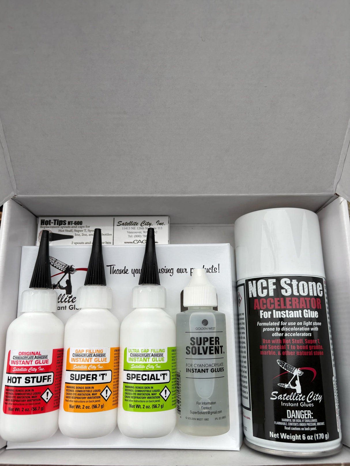 HSK-2 Hot Stuff Pro Kit- complete CA glue set with stone accelerator and debonder
